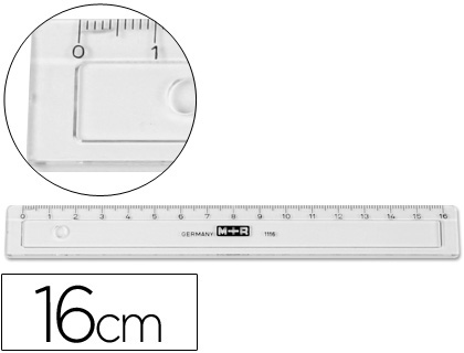 Regla M+R plástico transparente con bisel 16cm.